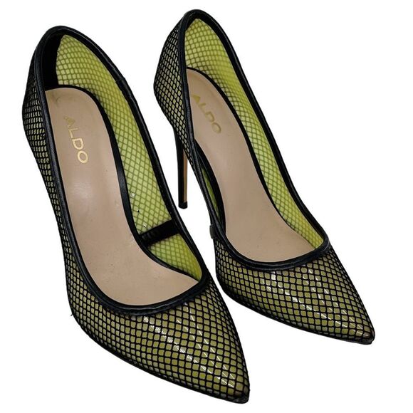 Aldo Horelia Mesh Almond Pointed Toe Pump Heels Light Yellow Size 7.5 - Picture 2 of 13